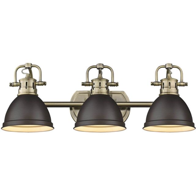 Golden Lighting Duncan 3 Light 25 Inch Bath Vanity In Aged Brass with Rubbed Bronze Shade 3602-BA3 AB-RBZ